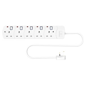RR 13A 5 Gang 5M Universal Extension Socket with Neon EB5NSU2B